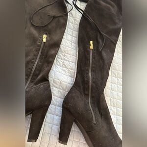 Black Faux Suede Panel above Knee-High Boots